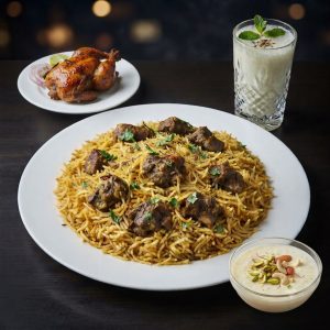 মাটন তেহারী, মুরগির রোস্ট, বোরহানী ও ফিরনী