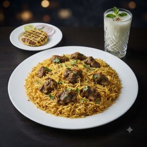 মাটন তেহারী, বাদাম শরবত ও জালি কাবাব