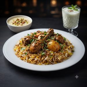 চিকেন দম বিরিয়ানি, বোরহানী ও ফিরনী